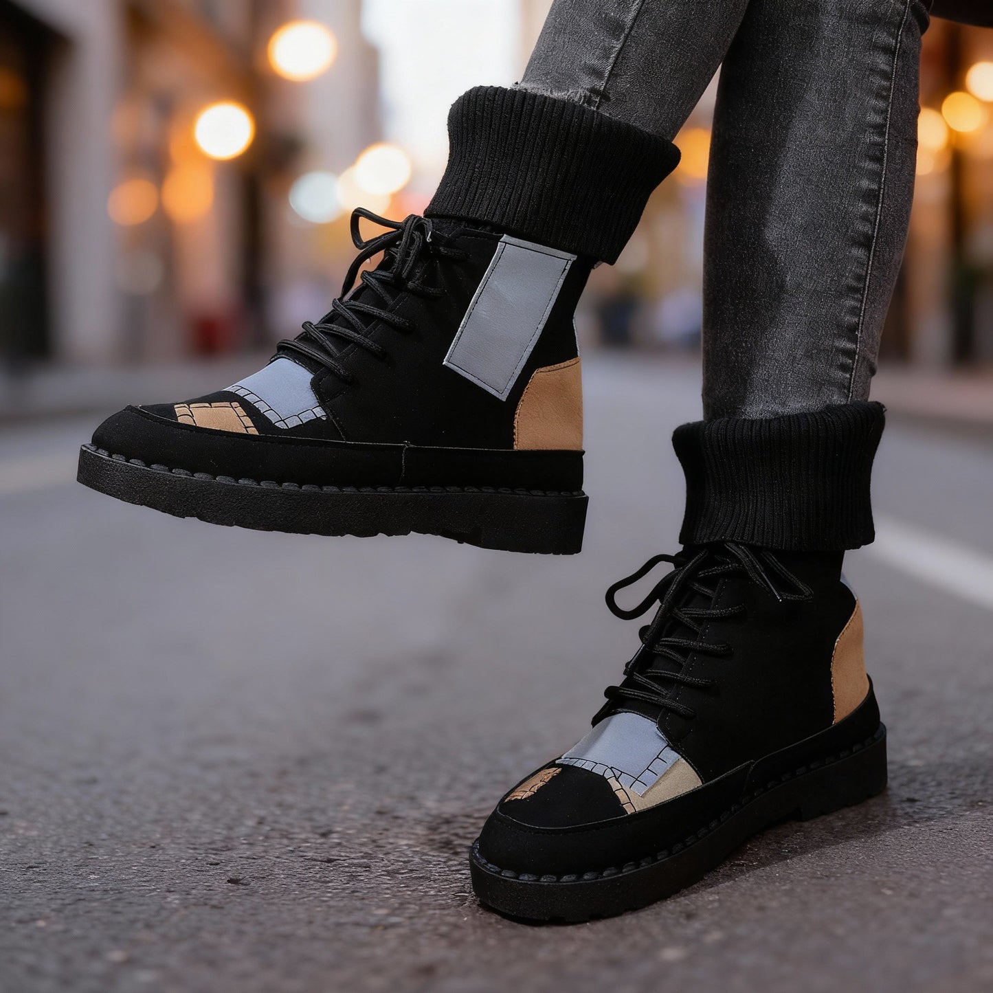 Women's Genuine Suede Patchwork Ankle Boots Corvine