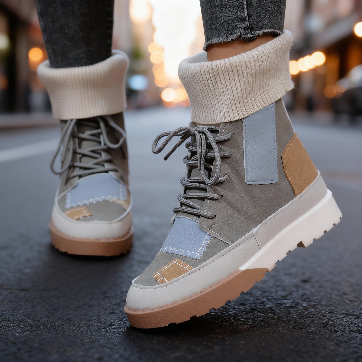 Women's Genuine Suede Patchwork Ankle Boots Corvine