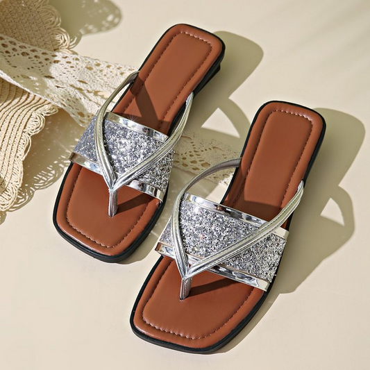 Women's Glitter Crossover Flat Sandals Corvine