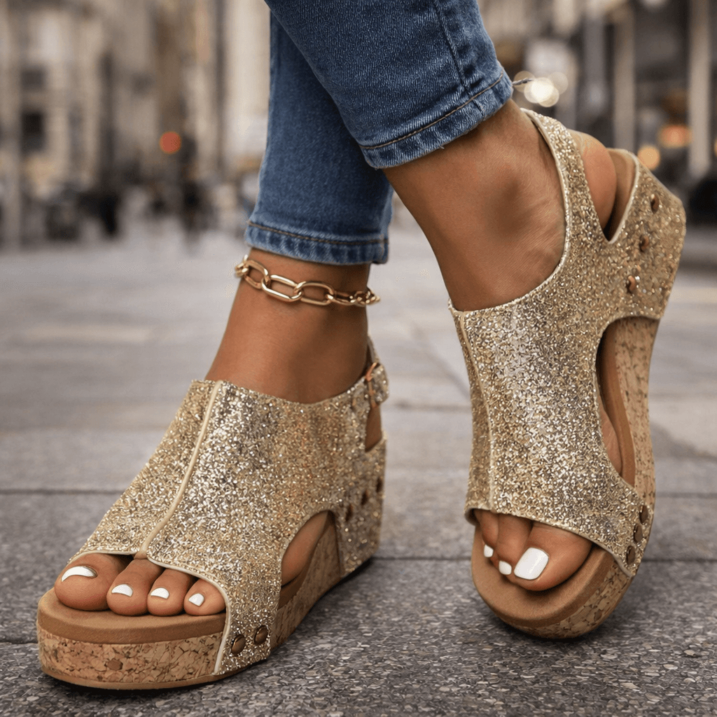 Women's Glittering Brocade Open-Toe Platform Sandals Corvine