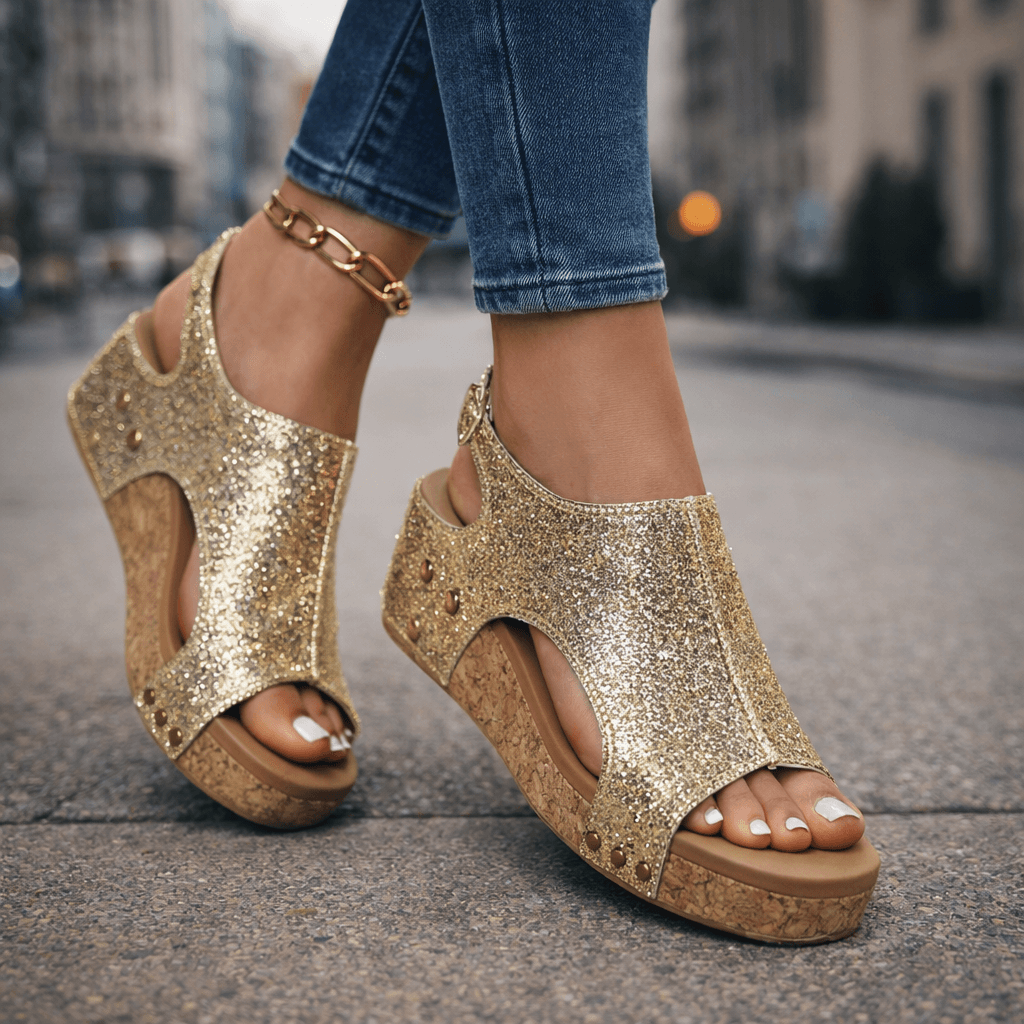 Women's Glittering Brocade Open-Toe Platform Sandals Corvine