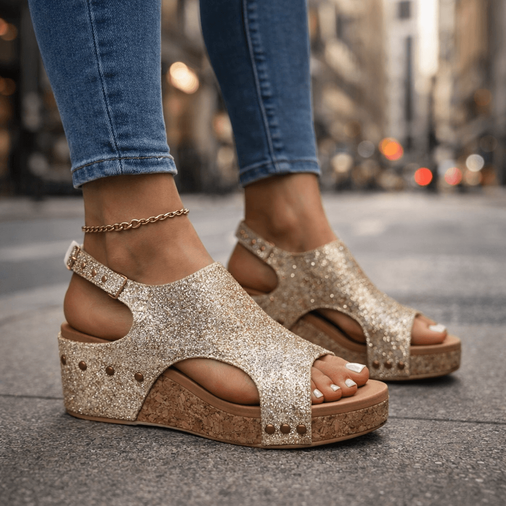 Women's Glittering Brocade Open-Toe Platform Sandals Corvine