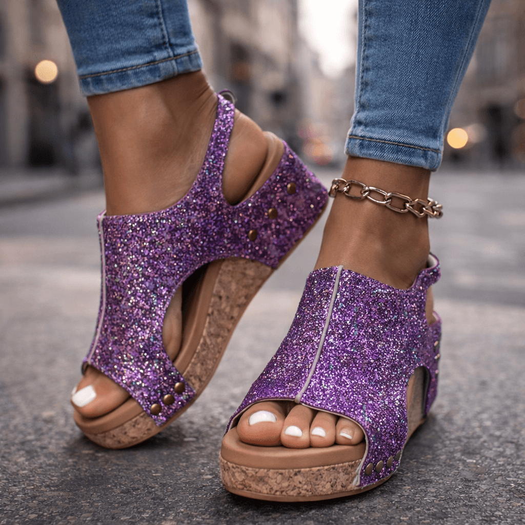 Women's Glittering Brocade Open-Toe Platform Sandals Corvine