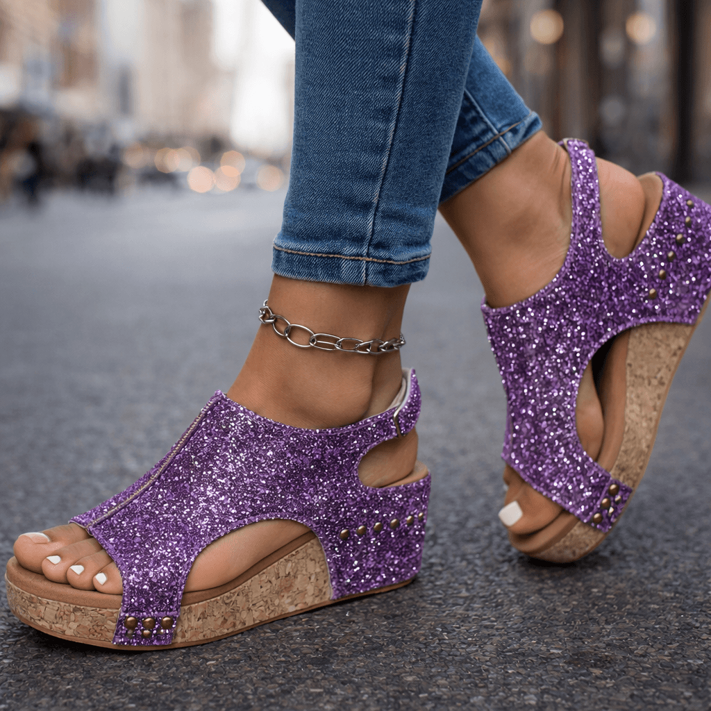 Women's Glittering Brocade Open-Toe Platform Sandals Corvine