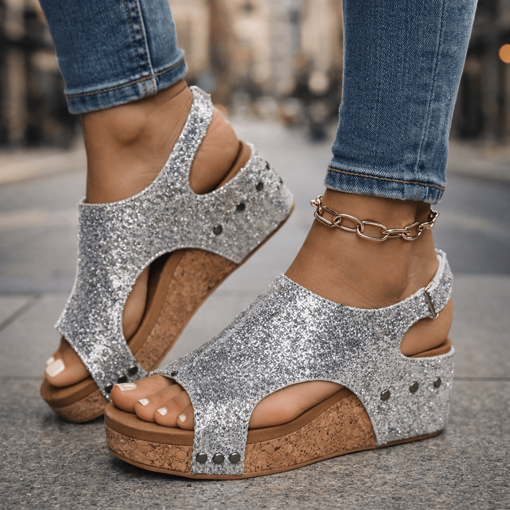 Women's Glittering Brocade Open-Toe Platform Sandals Corvine