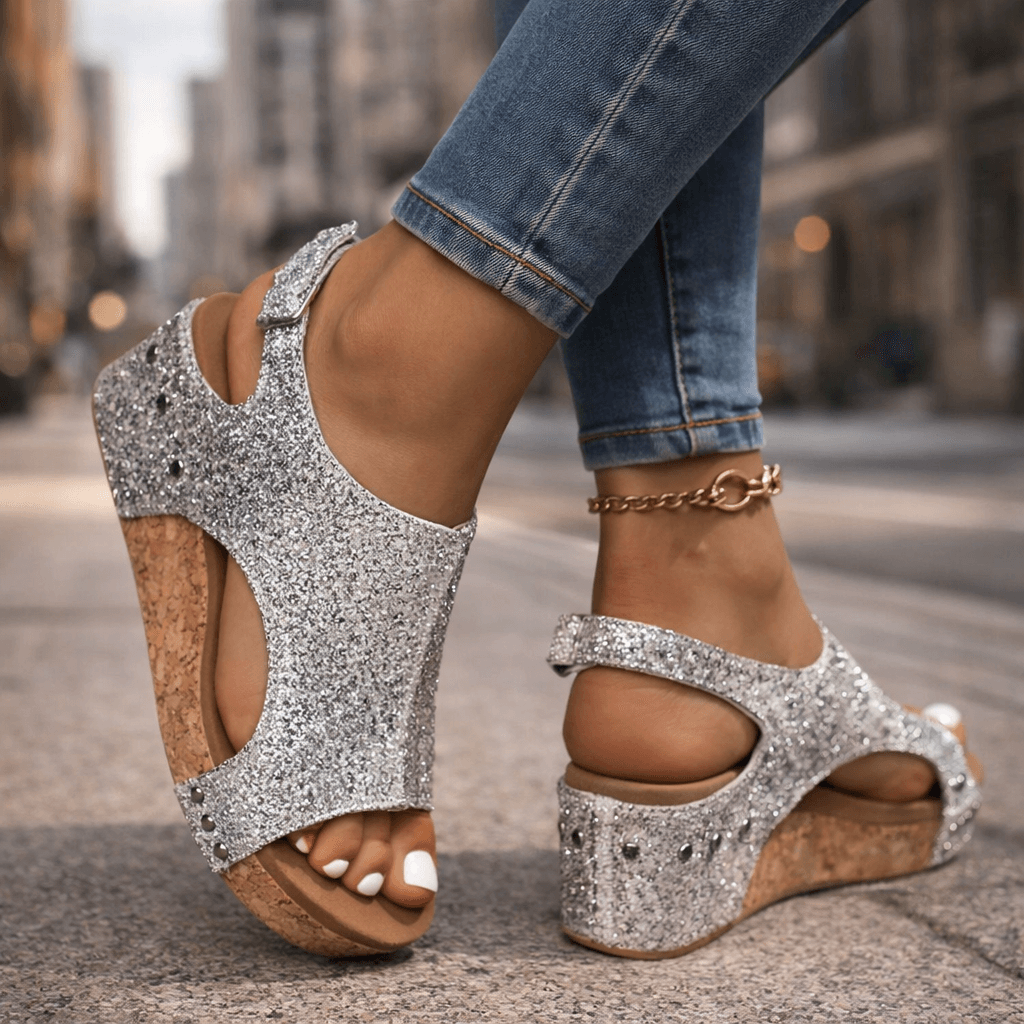 Women's Glittering Brocade Open-Toe Platform Sandals Corvine