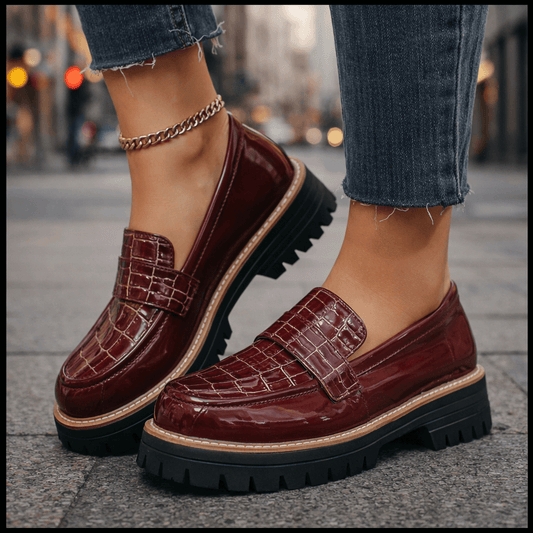 Women's Glossy Croc-Embossed Chunky Platform Loafers Corvine