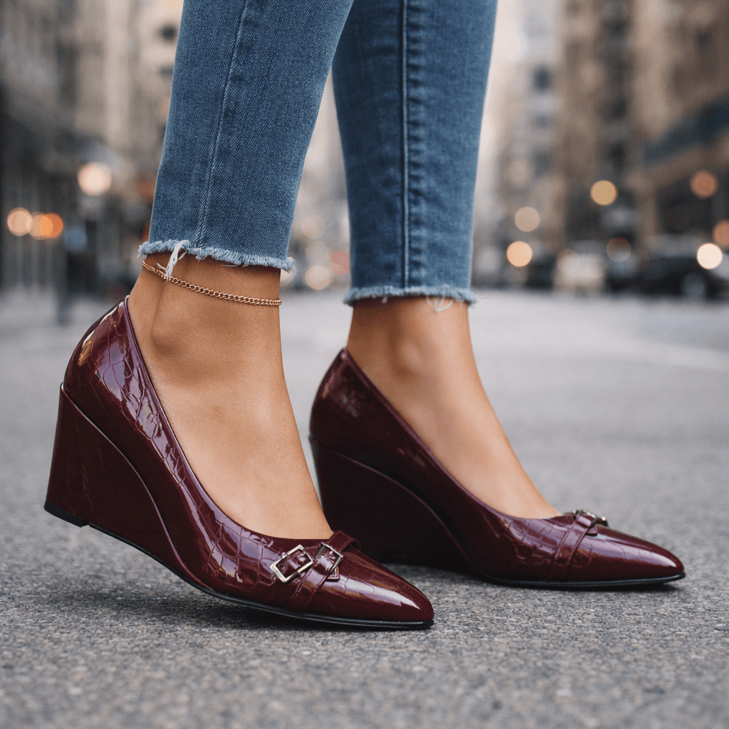 Women's Glossy Croc-Embossed Wedge Heels Corvine