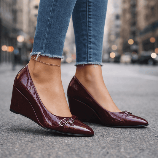 Women's Glossy Croc-Embossed Wedge Heels Corvine