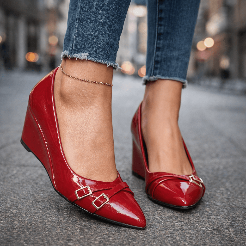 Women's Glossy Croc-Embossed Wedge Heels Corvine