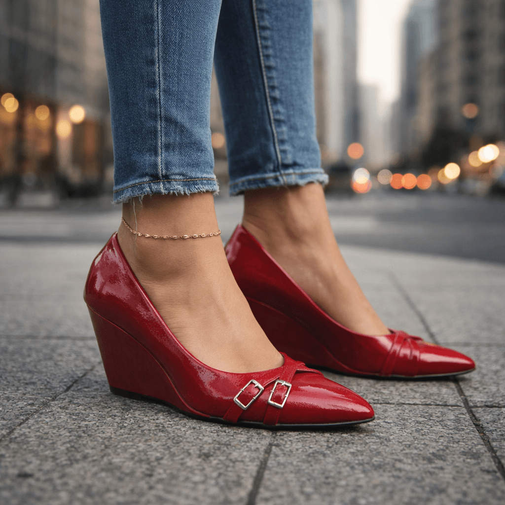 Women's Glossy Croc-Embossed Wedge Heels Corvine