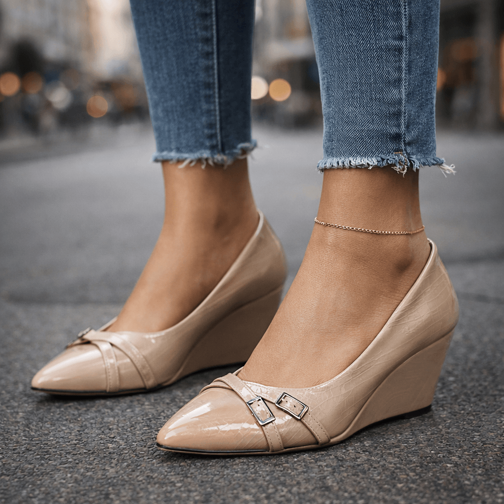 Women's Glossy Croc-Embossed Wedge Heels Corvine