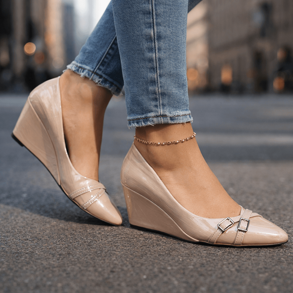 Women's Glossy Croc-Embossed Wedge Heels Corvine