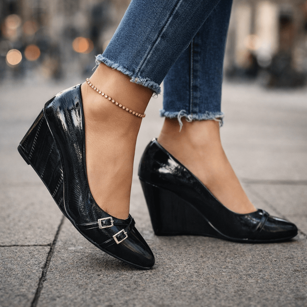 Women's Glossy Croc-Embossed Wedge Heels Corvine