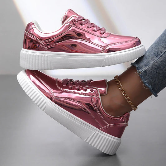 Women's Glossy Finish Lace-Up Trainers Corvine