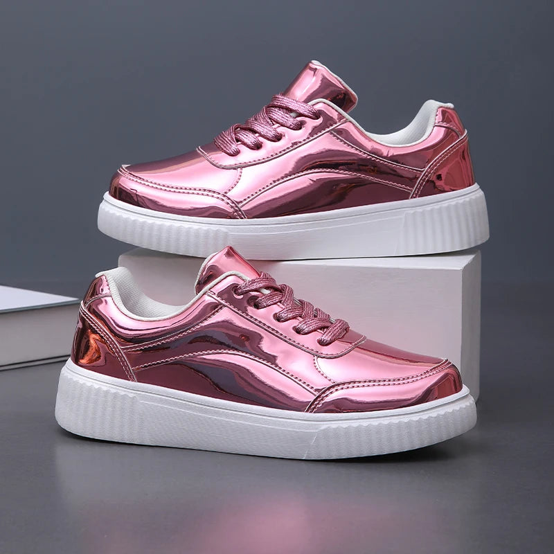 Women's Glossy Finish Lace-Up Trainers Corvine