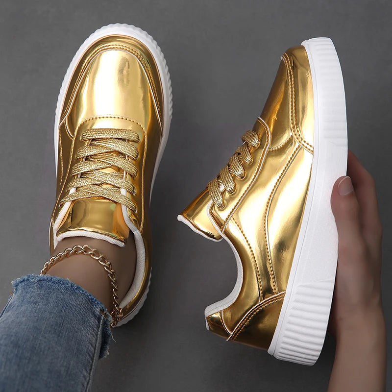 Women's Glossy Finish Lace-Up Trainers Corvine