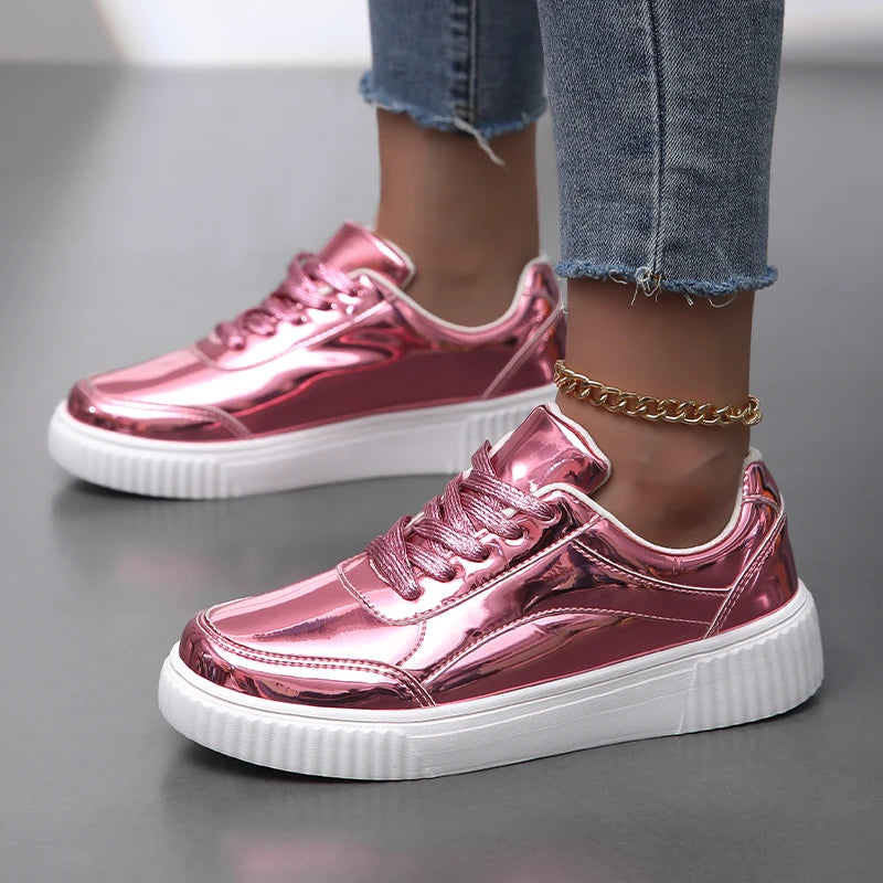 Women's Glossy Finish Lace-Up Trainers Corvine