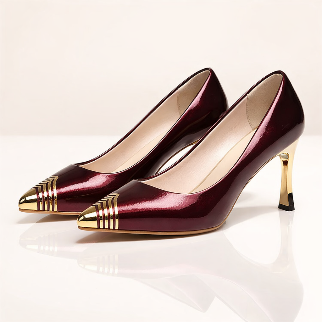 Women's Glossy Gold Patent Pointed Toe Heels Corvine