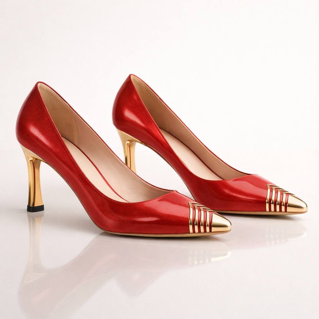 Women's Glossy Gold Patent Pointed Toe Heels Corvine