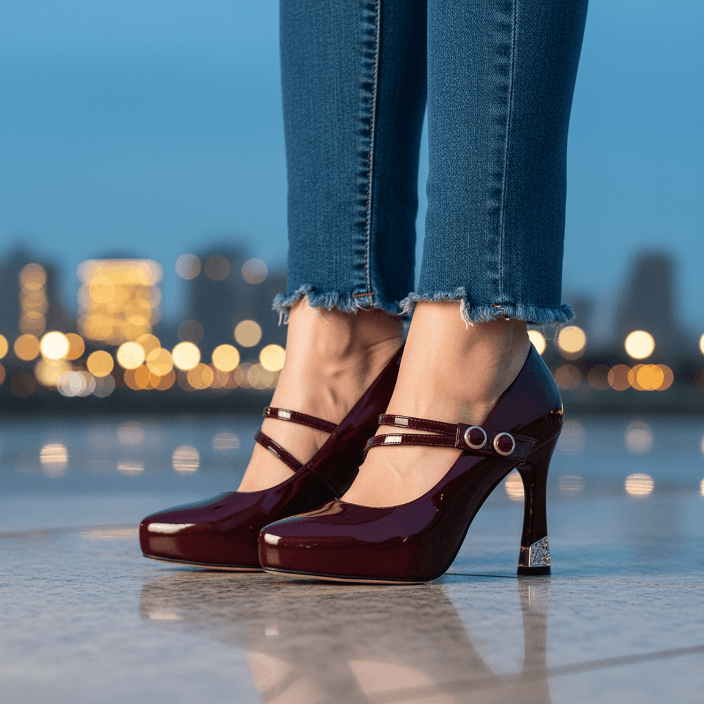Women's Glossy Gold Vegan Leather Mid Heel Heels Corvine