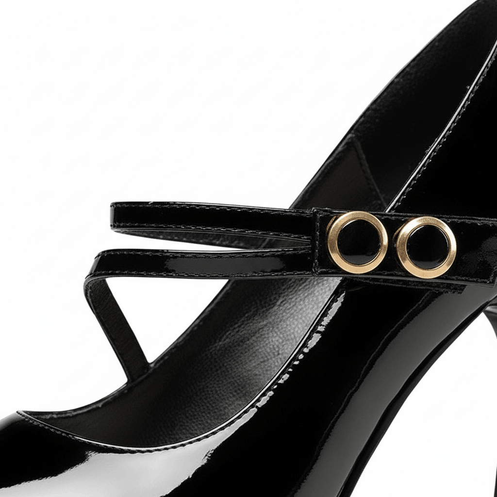 Women's Glossy Gold Vegan Leather Mid Heel Heels Corvine