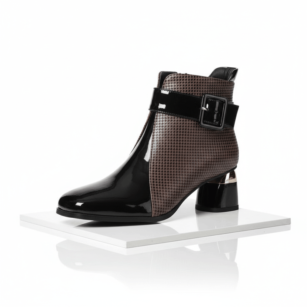 Women's Glossy Leather Black Ankle Boots Corvine