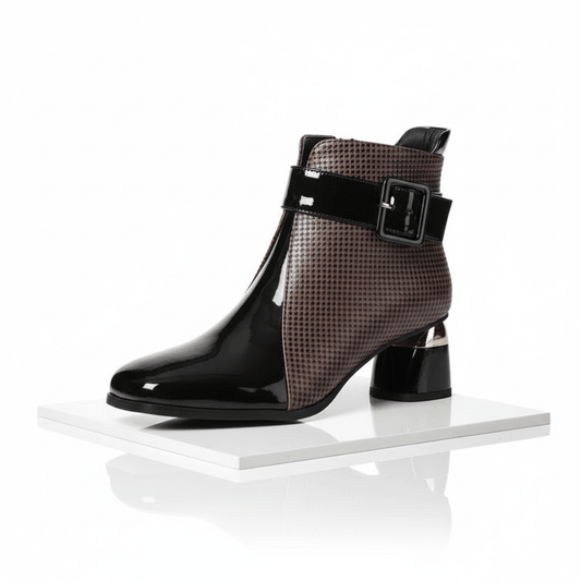 Women's Glossy Leather Black Ankle Boots Corvine