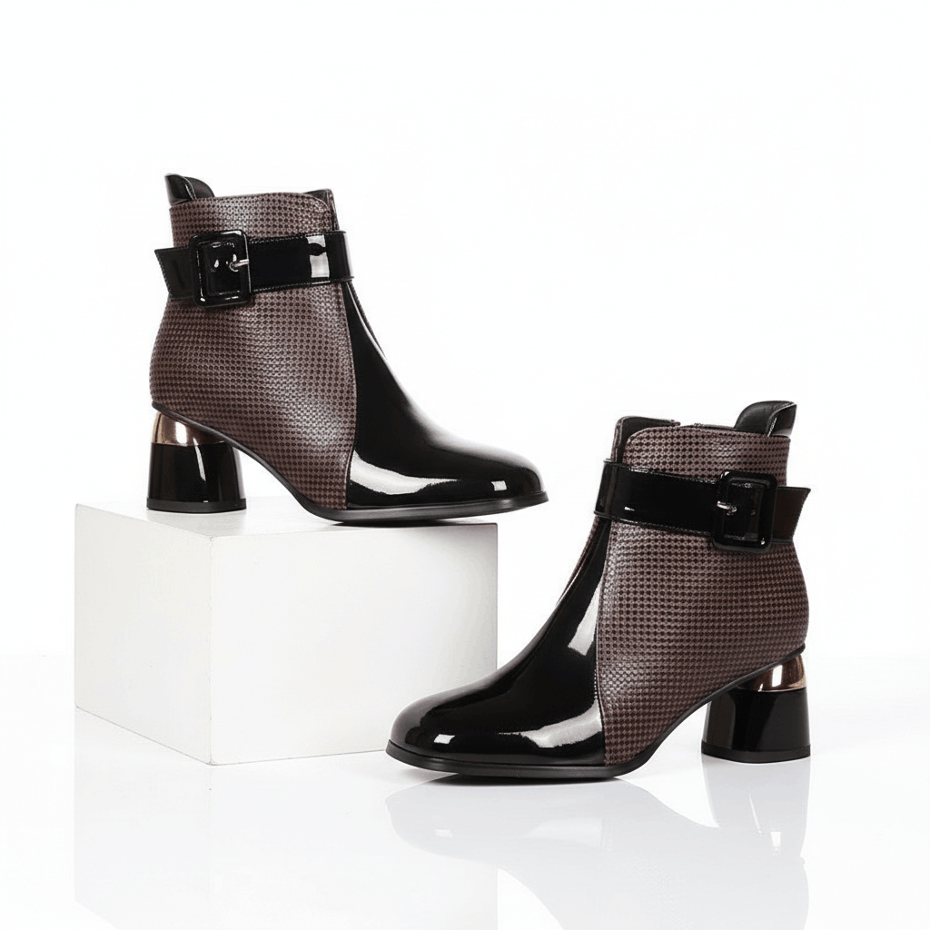 Women's Glossy Leather Black Ankle Boots Corvine
