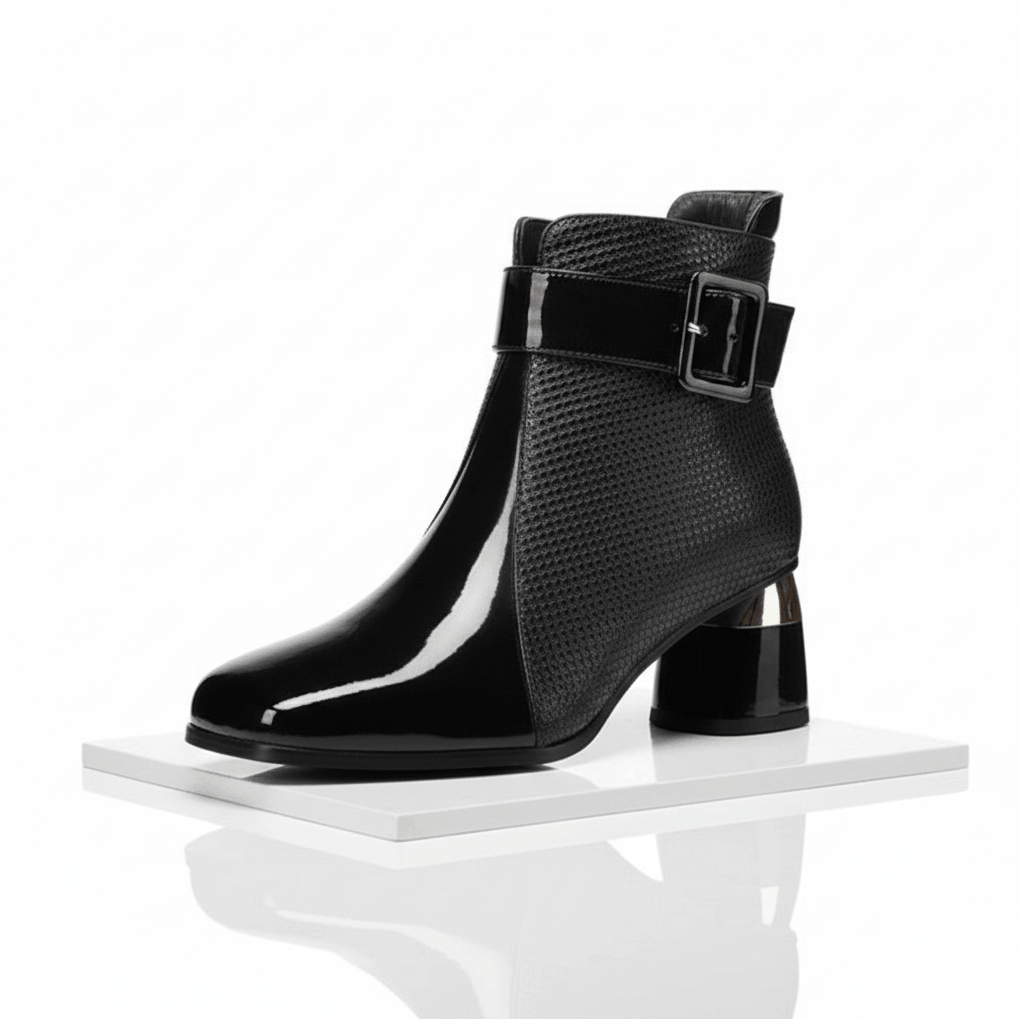 Women's Glossy Leather Black Ankle Boots Corvine
