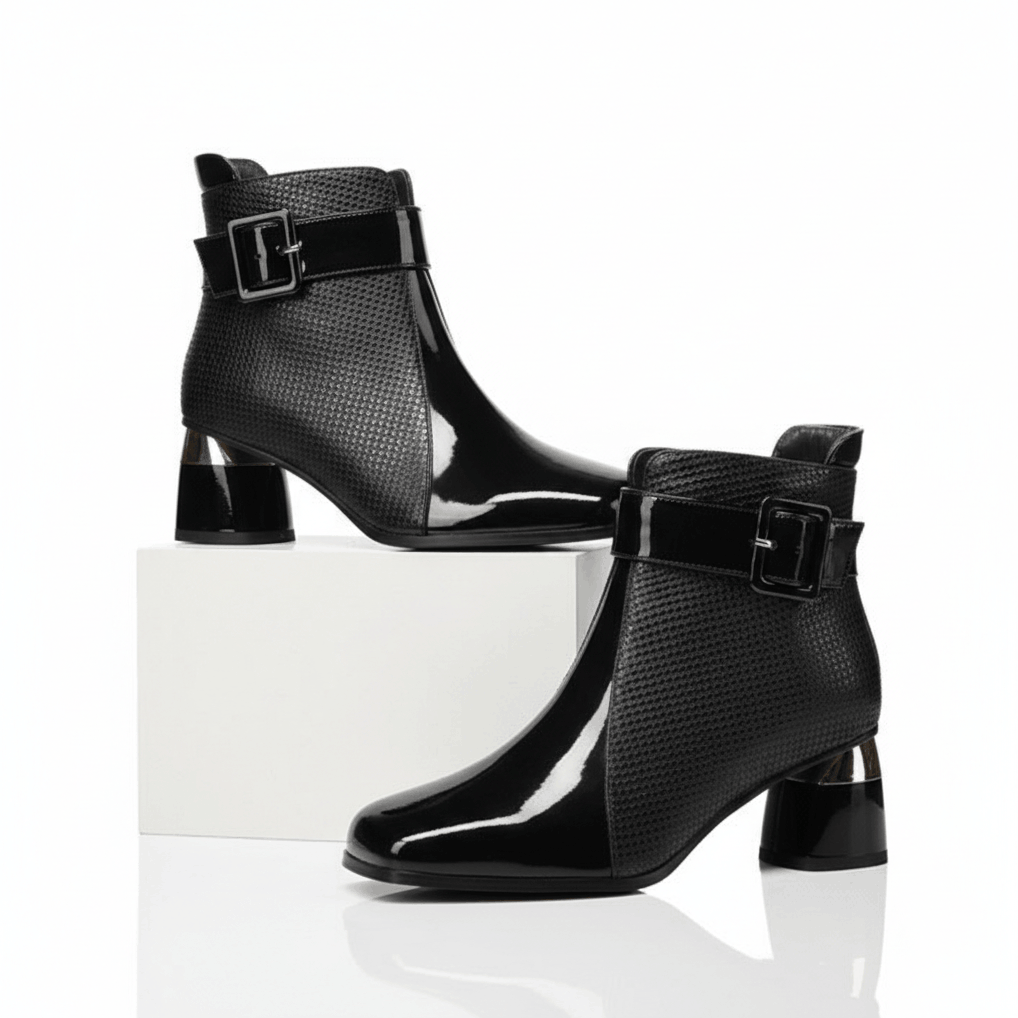 Women's Glossy Leather Black Ankle Boots Corvine