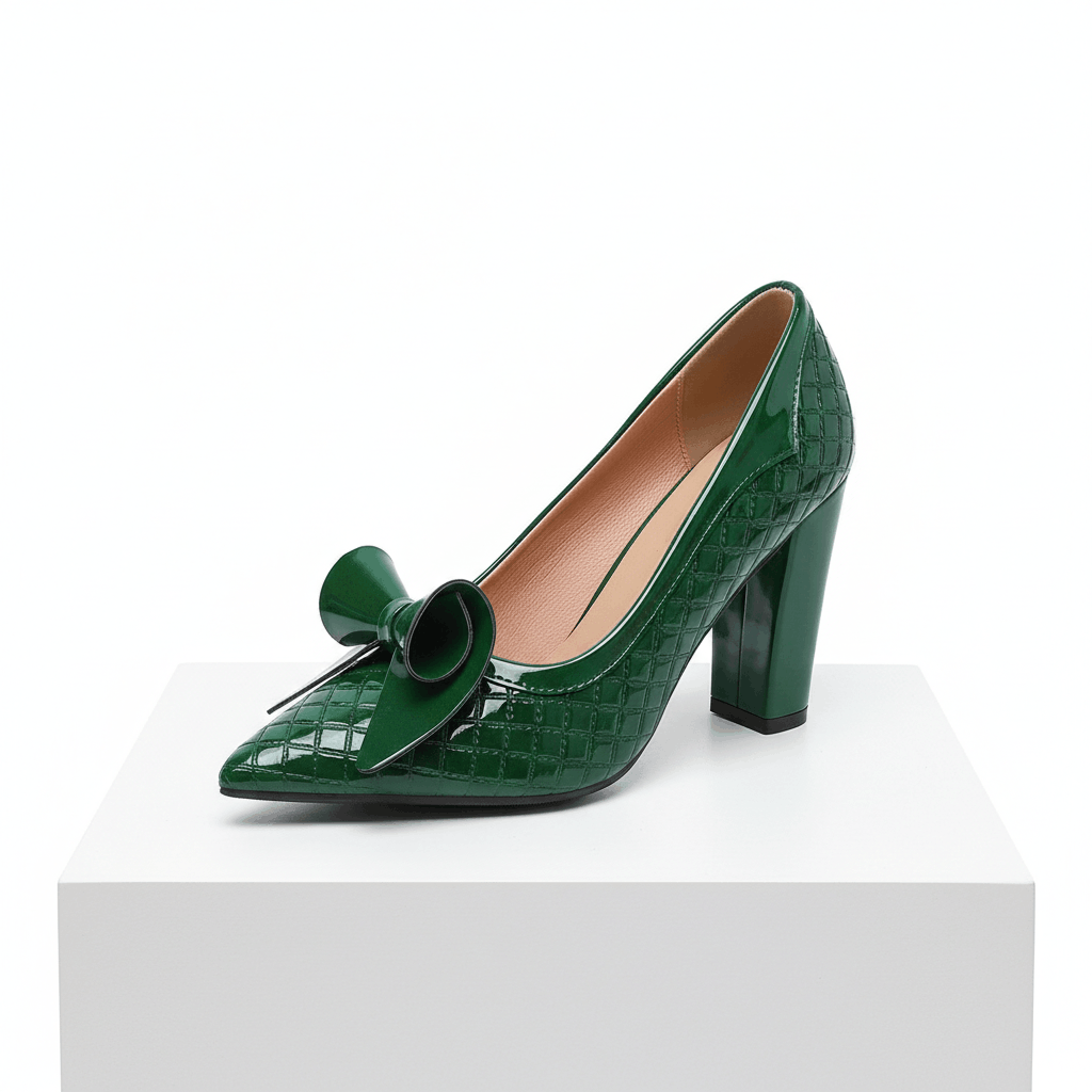 Women's Glossy Leather Embossed Black Heels Corvine