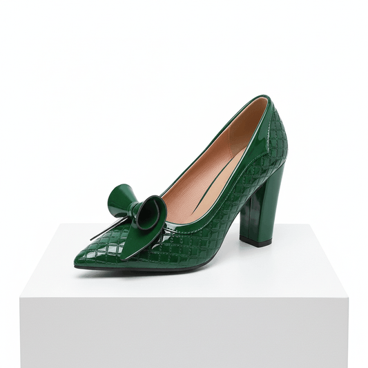 Women's Glossy Leather Embossed Black Heels Corvine