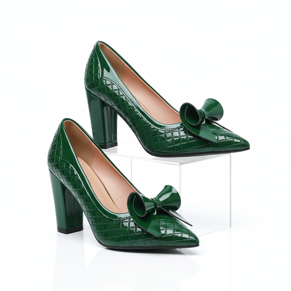 Women's Glossy Leather Embossed Black Heels Corvine