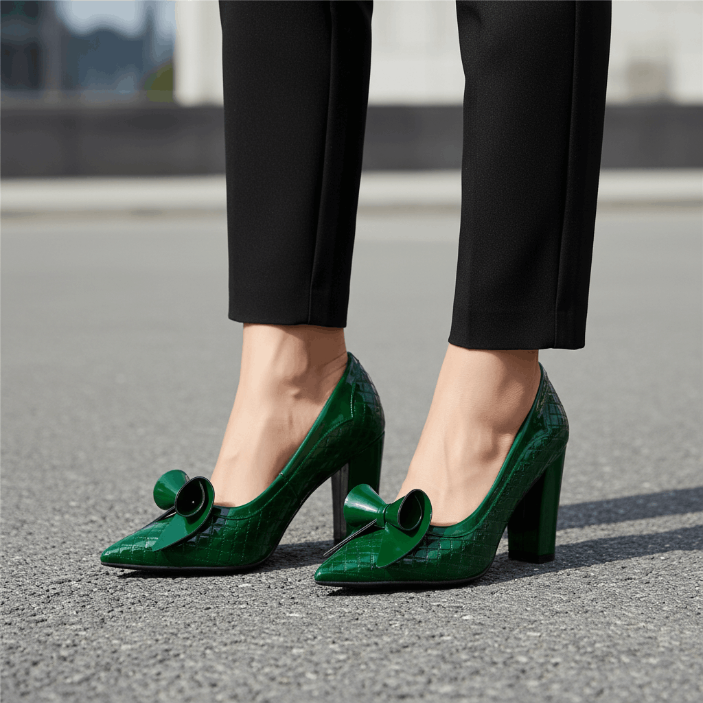 Women's Glossy Leather Embossed Black Heels Corvine