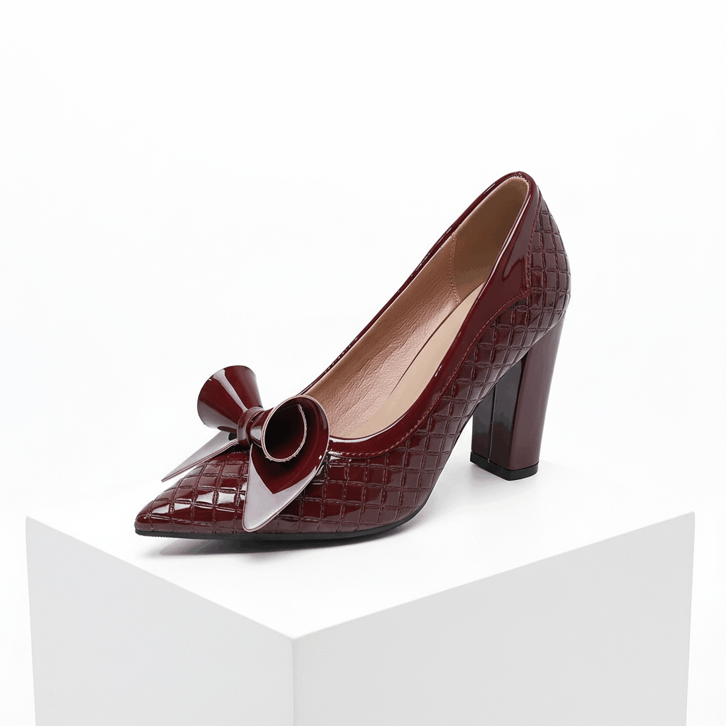 Women's Glossy Leather Embossed Black Heels Corvine