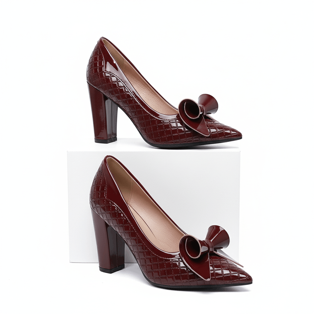Women's Glossy Leather Embossed Black Heels Corvine