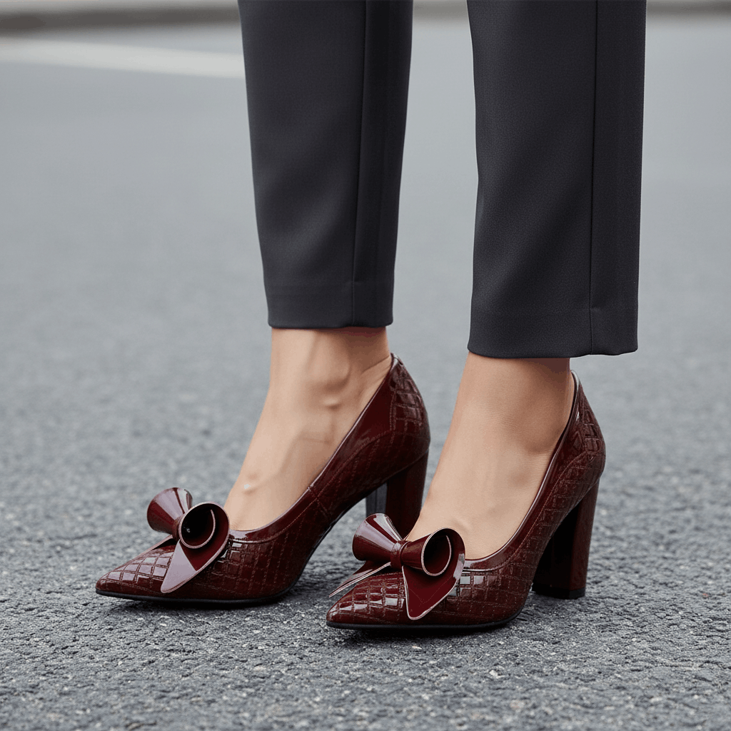 Women's Glossy Leather Embossed Black Heels Corvine