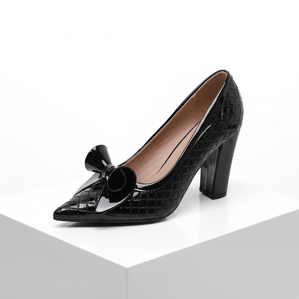 Women's Glossy Leather Embossed Black Heels Corvine