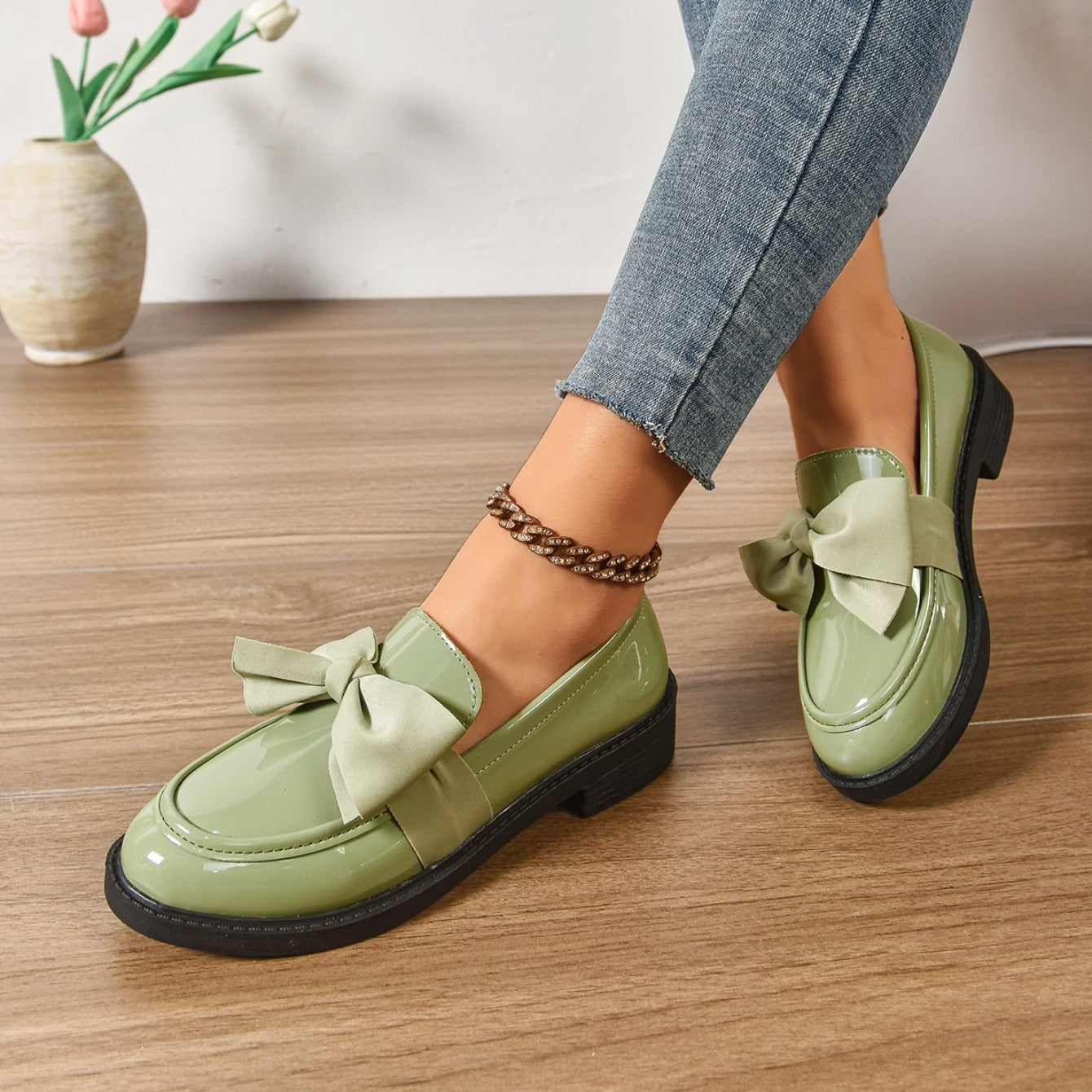 Women's Glossy Leather Platform Loafers Corvine