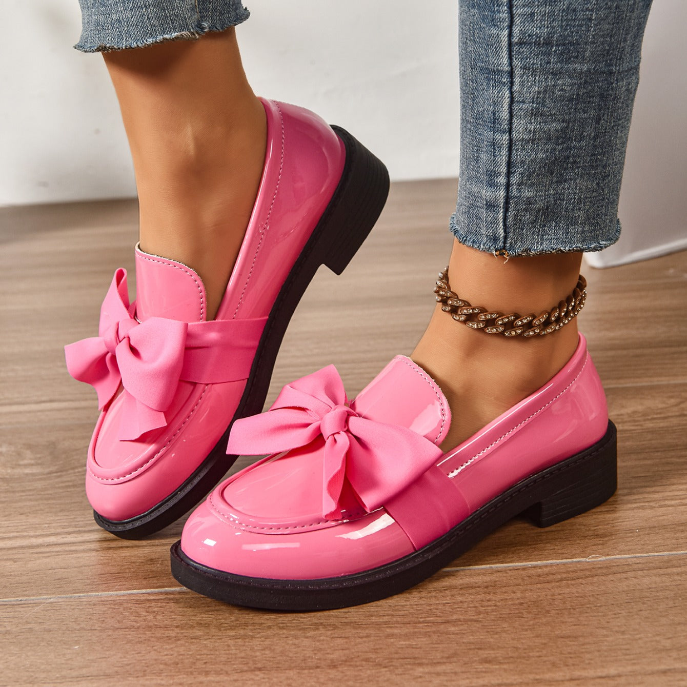 Women's Glossy Leather Platform Loafers Corvine
