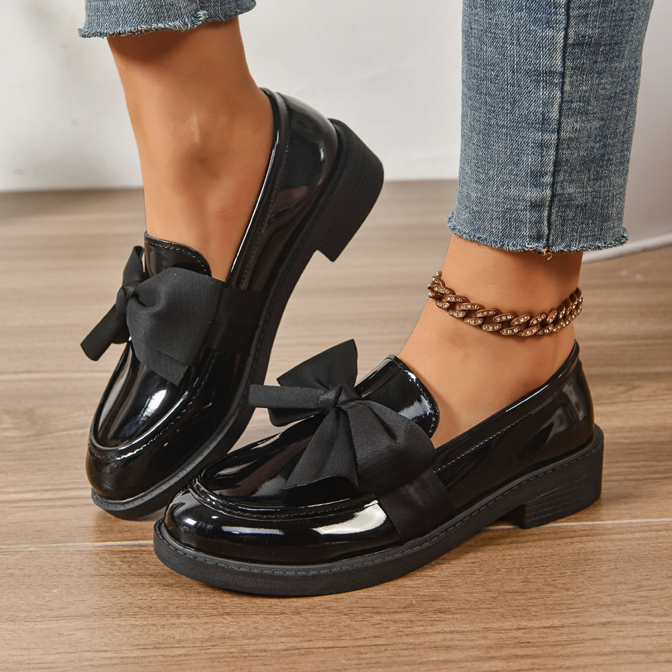 Women's Glossy Leather Platform Loafers Corvine