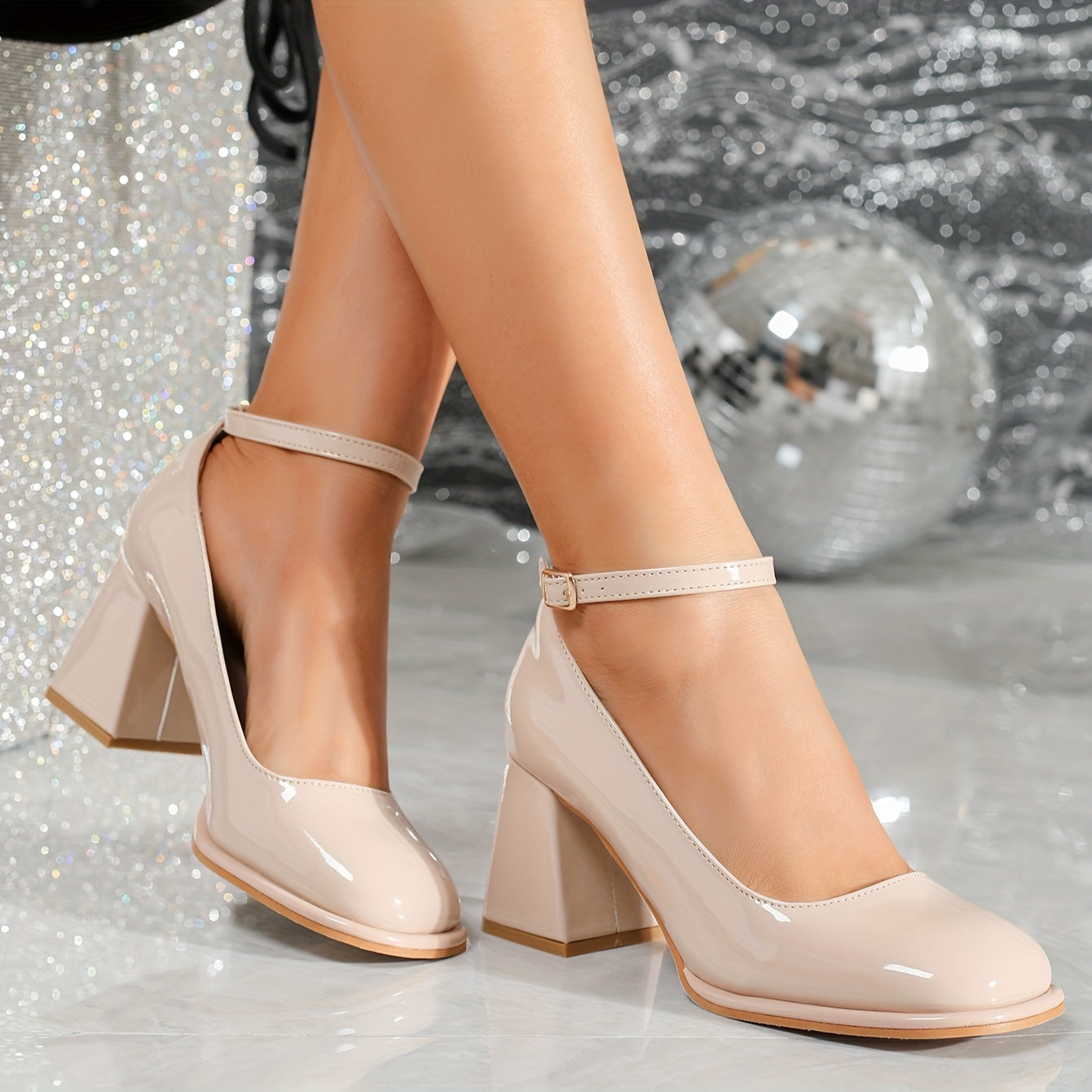 Women's Glossy Patent Block Heel Sandals Corvine