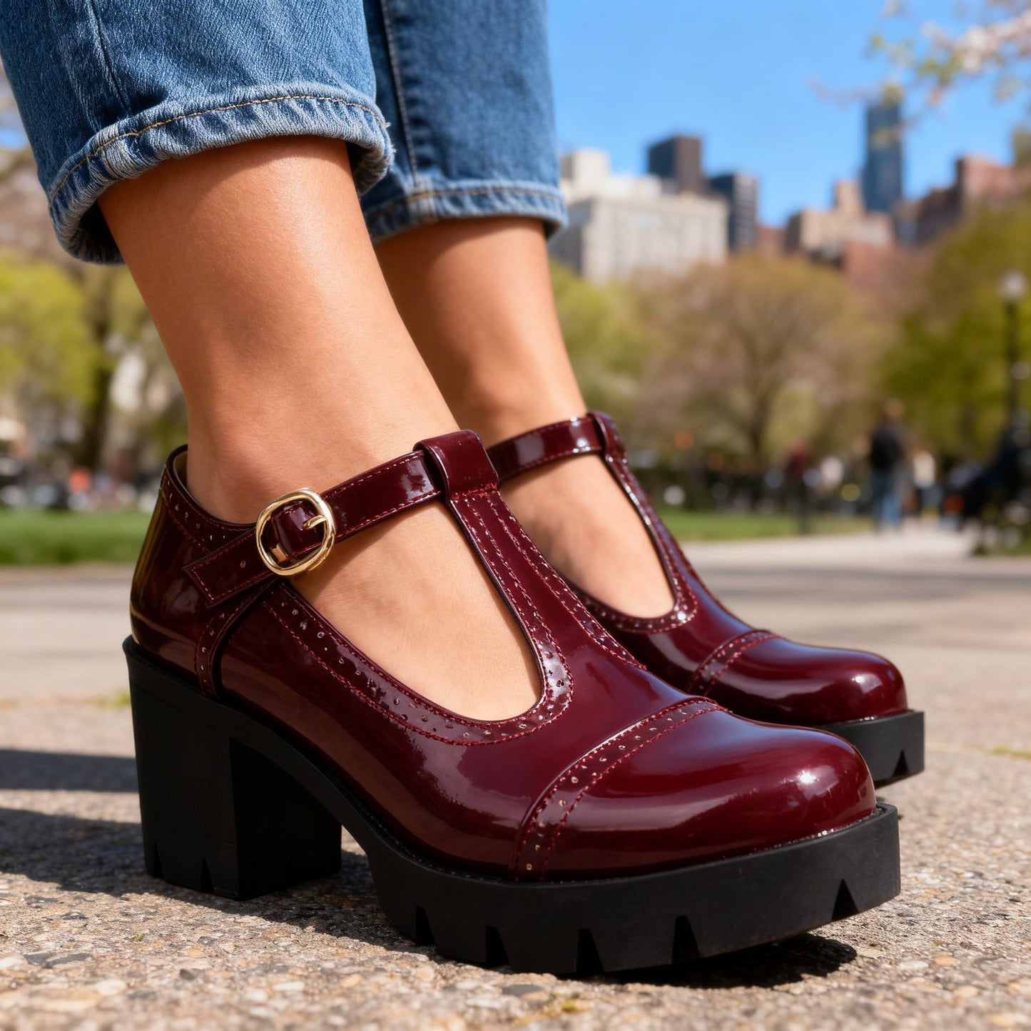 Women's Glossy Patent Brogue Loafers Corvine