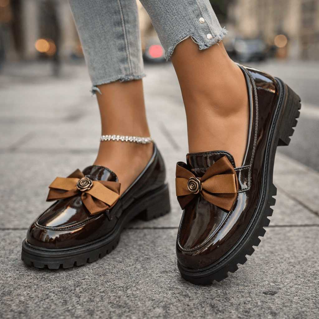 Women's Glossy Patent Chunky Platform Loafers Corvine