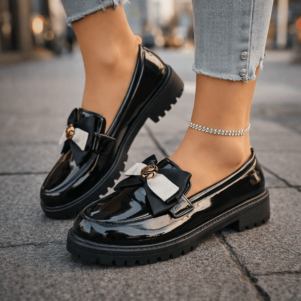 Women's Glossy Patent Chunky Platform Loafers Corvine