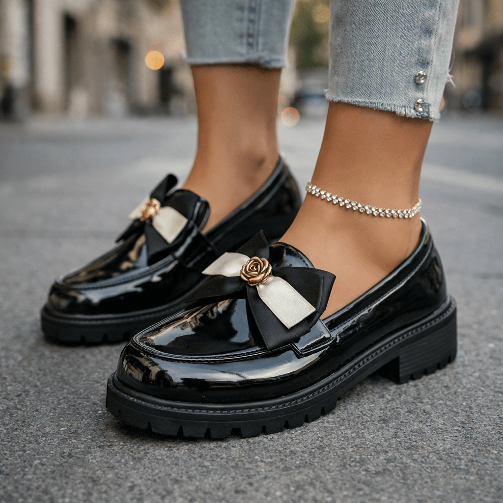 Women's Glossy Patent Chunky Platform Loafers Corvine