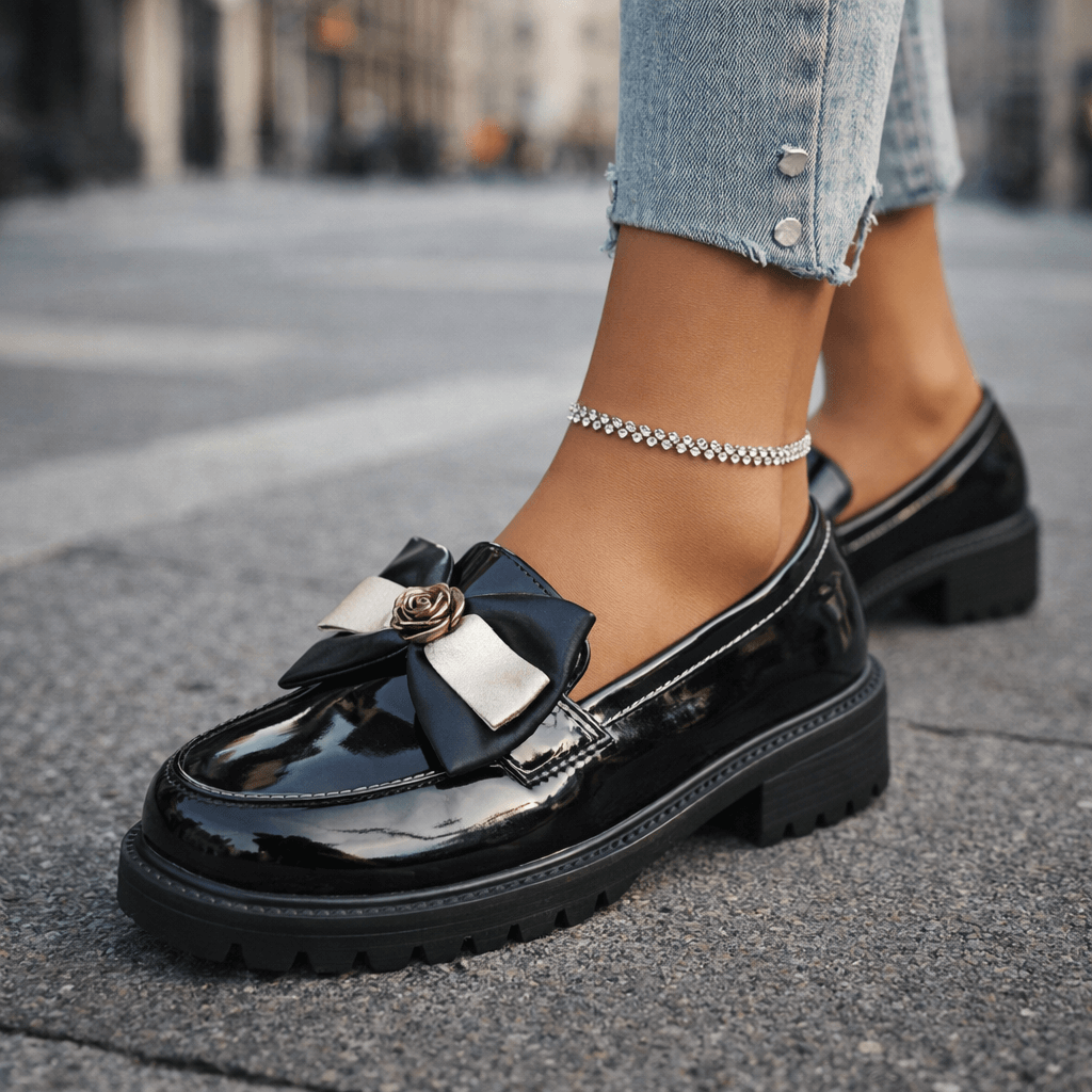 Women's Glossy Patent Chunky Platform Loafers Corvine