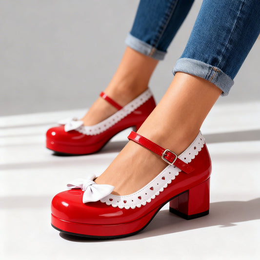 Women's Glossy Patent Platform Loafers with Bow Detail Corvine