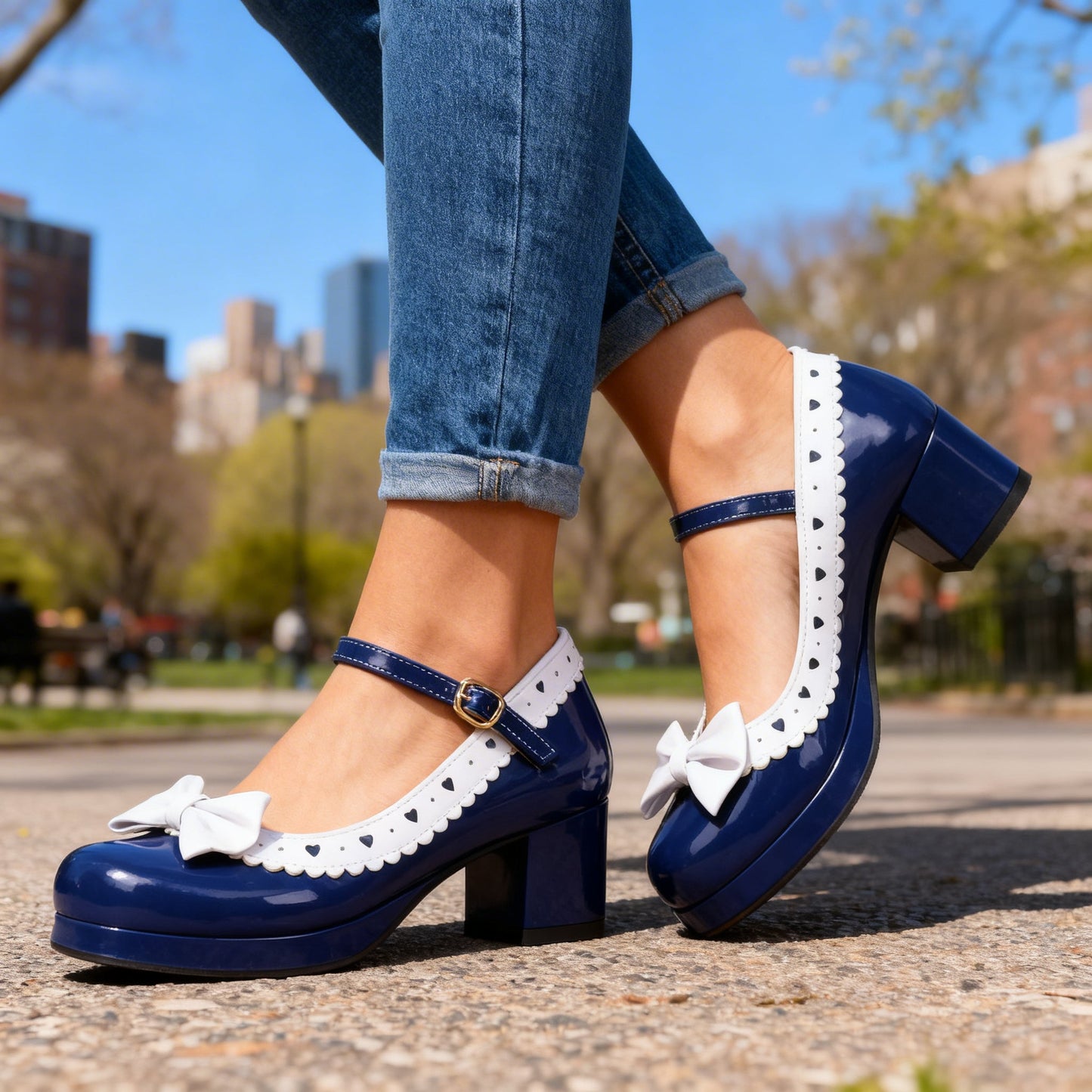 Women's Glossy Patent Platform Loafers with Bow Detail Corvine